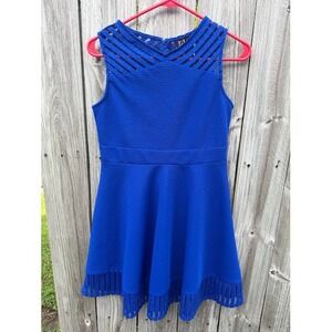 Skater Fit Flare Crochet Lilt Dress 16 Blue Textured Sleeveless Lattice Hem